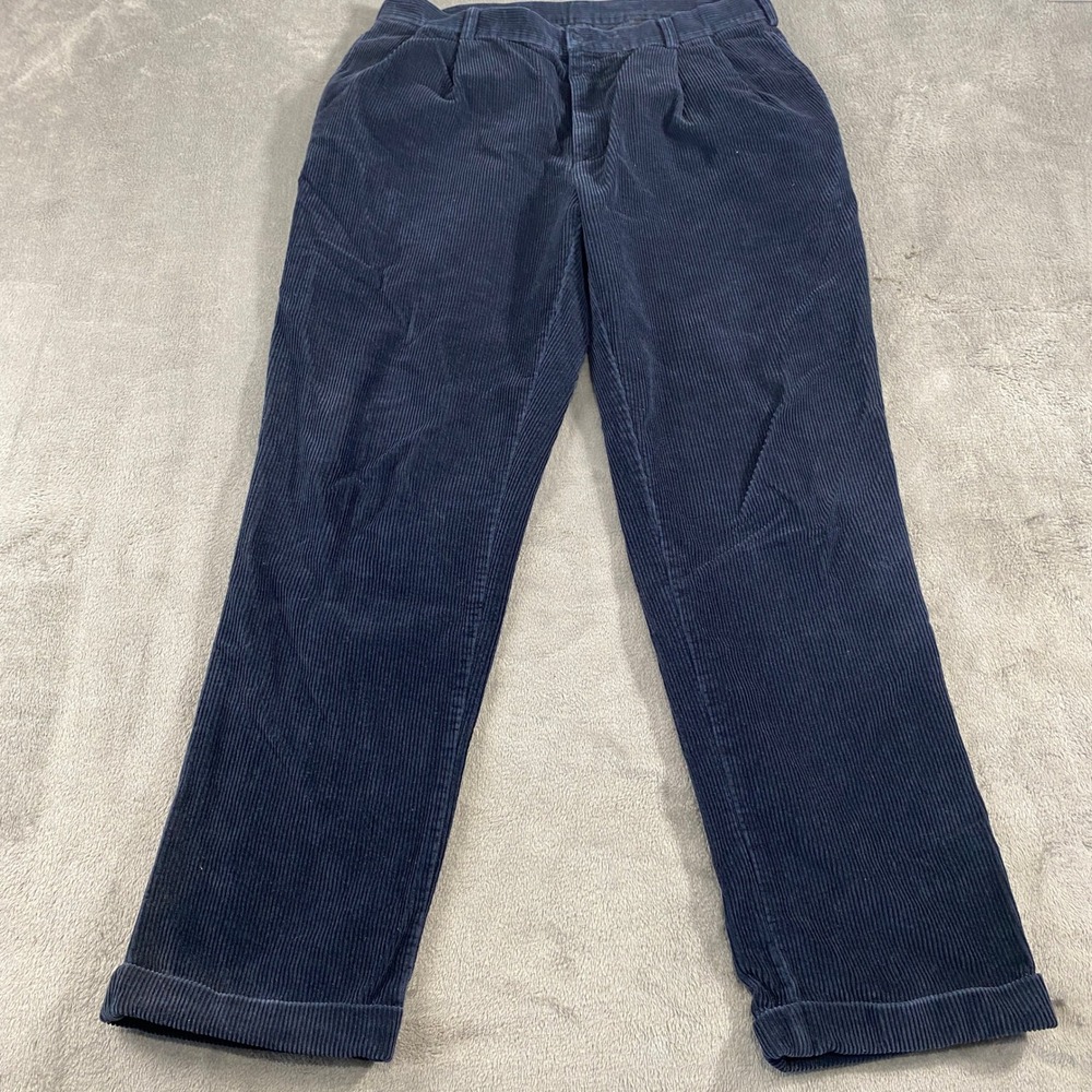 Jos A Bank Corduroy Pants Mens 38x34 Navy Blue Pleated Cuffed Cotton Trousers
